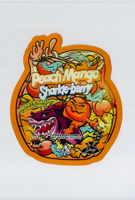 PEACH MANGO SHARKLE-BERRY MYLAR BAGS   CALI PACKS