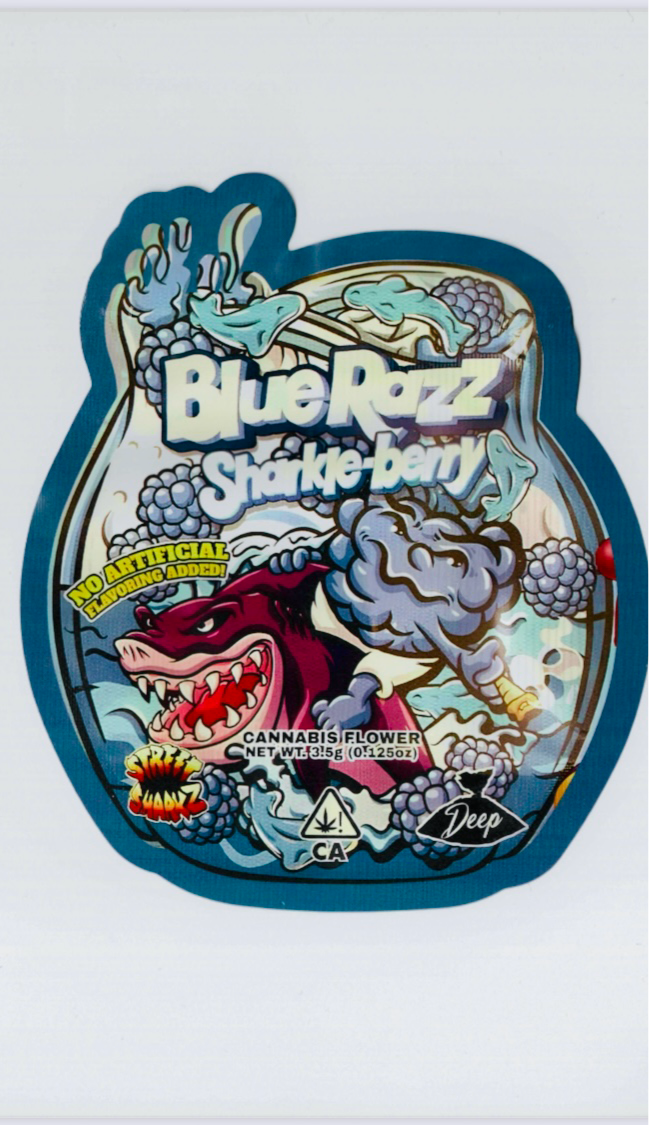 BLUE RAZZ SHARKLE-BERRY MYLAR BAGS   CALI PACKS